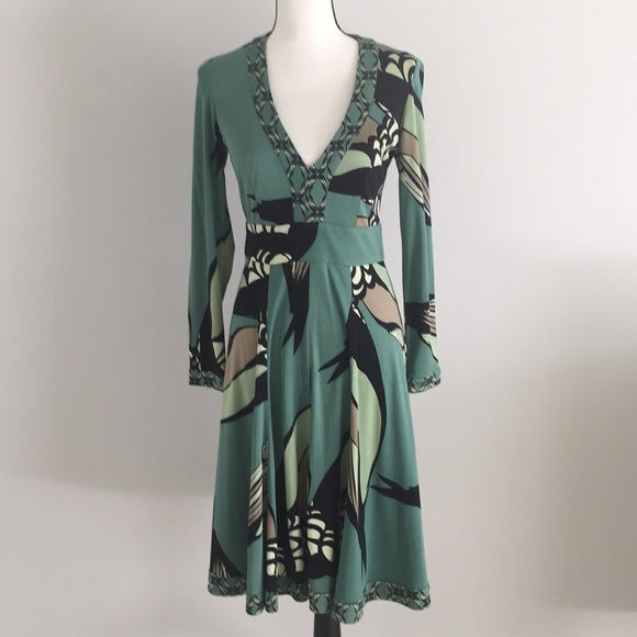 Issa London Geometric Print V-Neck Knit Dress Sz 8 - Picture 2 of 7